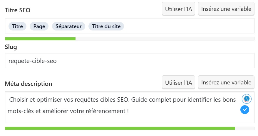 exemple de requete-cible optimisée avec yoast sur les metas